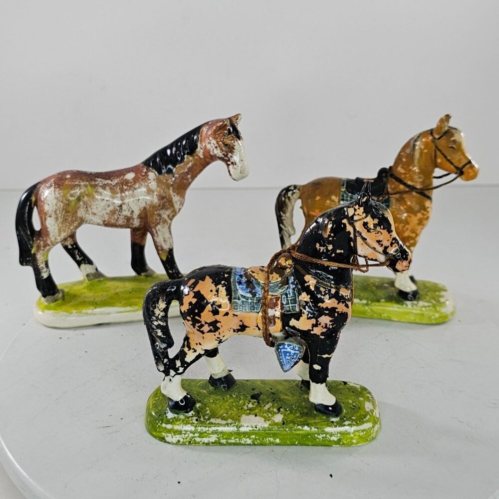 Set Of 3 Vintage Ceramic Horses Figurines Made In Japan AS IS Paint Flaking